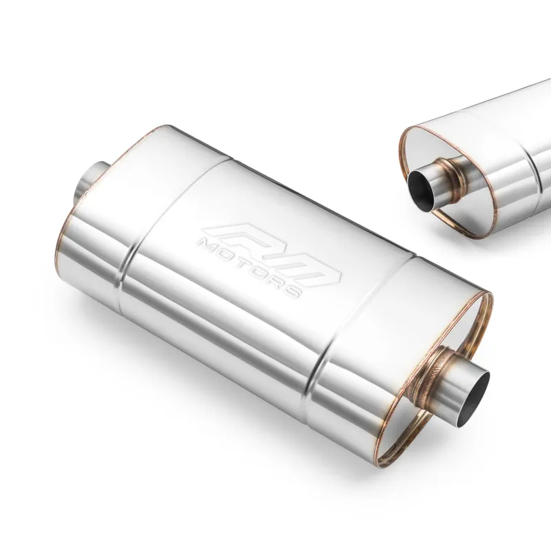 Premium Uniwersalny tłumik E001 dł. 350 mm wejście 63,5 mm / 2,5 cala (+ przetłoczenie) RM Motors