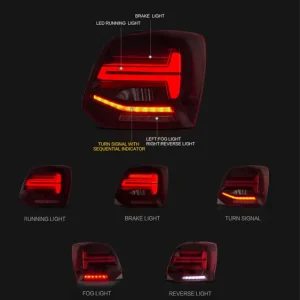Wysoka jakość Zestaw Lamp Tylnych Dynamic LED Red Clear VW POLO V 2009-2014