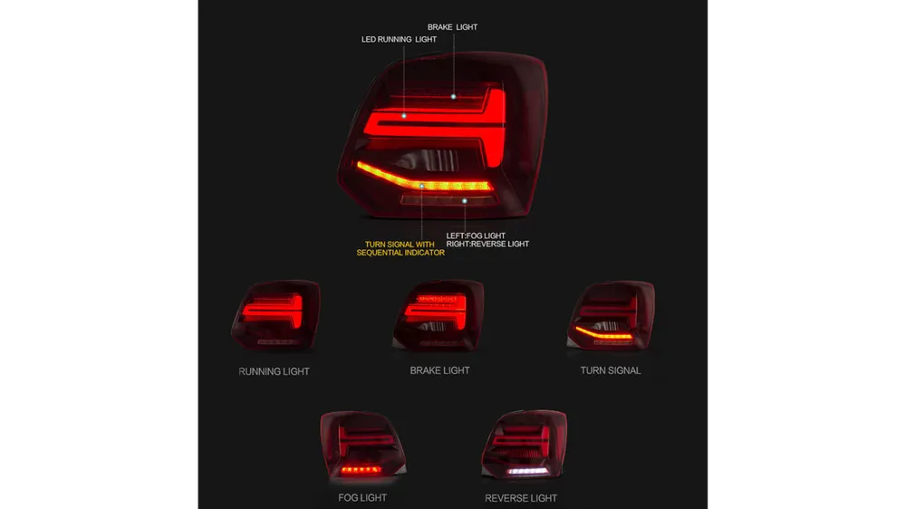 Wysoka jakość Zestaw Lamp Tylnych Dynamic LED Red Clear VW POLO V 2009-2014