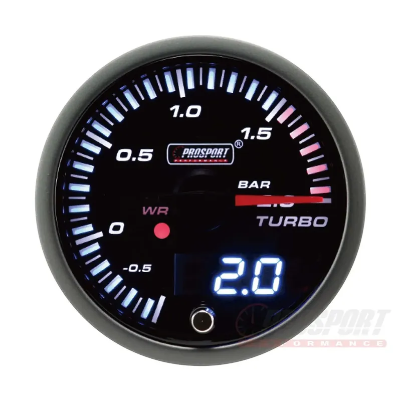 Do wyczerpania zapasów Prosport JDM series 52mm - Wskaźnik Doładowania 0-2 Bar z wodoodpornym czujnikiem